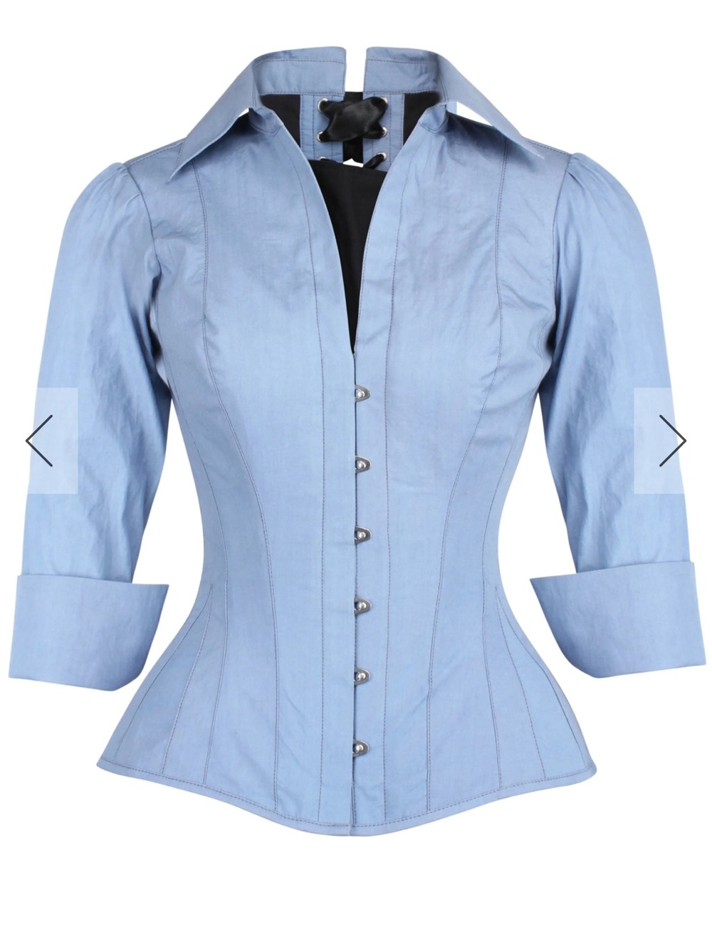 Structured Light Blue Corset Button-Down Shirt